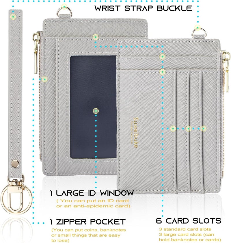 Wikavanli Women Slim Rfid Blocking Credit Card Case Holder Wristlet Zip ID Case Wallet Small Compact Leather Wallet Coin Purse with Keychain (Light Gray) - Image 5